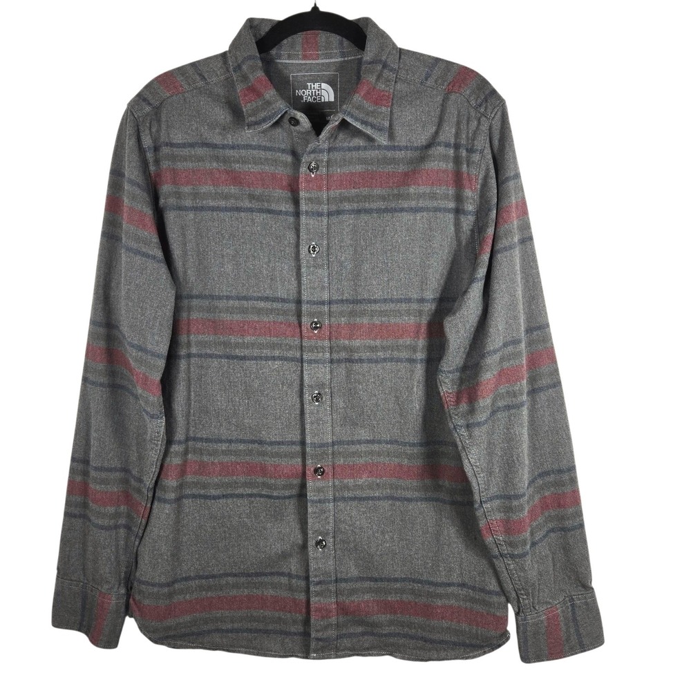 The North Face Flannel Shirt Mens Medium Grey Striped Heavy Cotton Workwear TNF